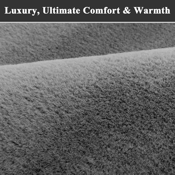 SHACOS Ultra Soft Faux Rabbit Fur Area Rug 5'x7', Non Slip Washable Padded Living Room Rugs, Fluffy Cozy Indoor Modern Carpet for Bedroom Dining Room Kids Room Dorm Home Decor, Grey