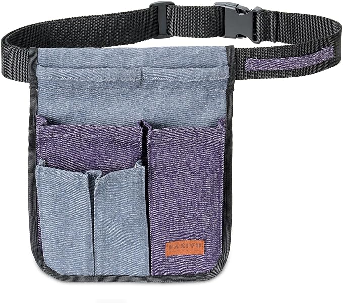 Garden Tool Belt for Women & Men, Slim Denim Garden Apron with 4 Pockets, Lightweight Adjustable Tool Pouch for Gardening, Florist, DIY & Craft, Purple