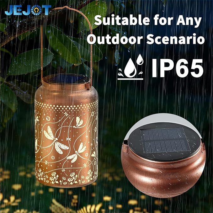 JEJOT Dragonfly Solar Lanterns Outdoor Waterproof, Mothers Day Gifts, Birthday Gifts for Women Mom Grandma,Metal Hanging Solar Lantern for Yard,Garden,Porch Landscape Deconrations-2 Pack