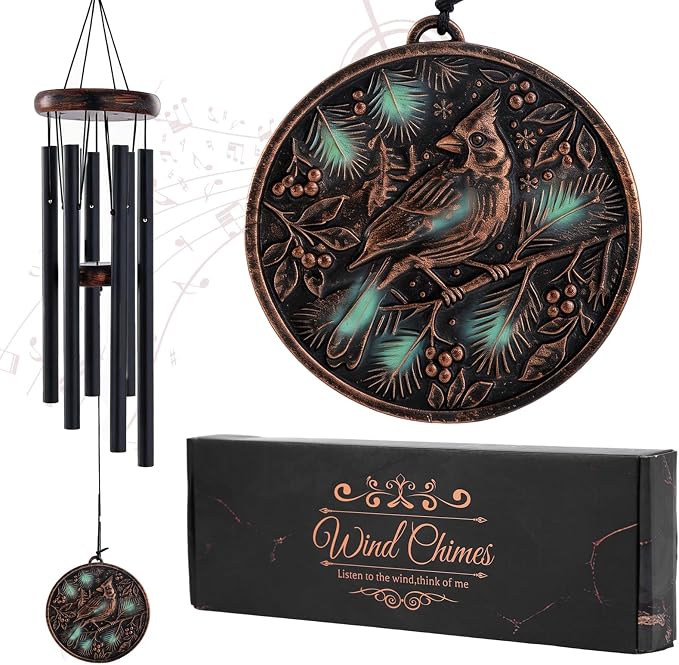 Cardinal Wind Chimes for Outside - Vintage Deep Tone Windchimes Outdoors Garden Yard Patio Indoor Home Balcony Decor Bird Hanging Decoration Memorial Sympathy Gifts for Women Men Mom