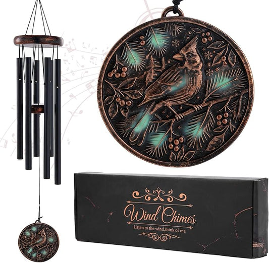 Cardinal Wind Chimes for Outside - Vintage Deep Tone Windchimes Outdoors Garden Yard Patio Indoor Home Balcony Decor Bird Hanging Decoration Memorial Sympathy Gifts for Women Men Mom