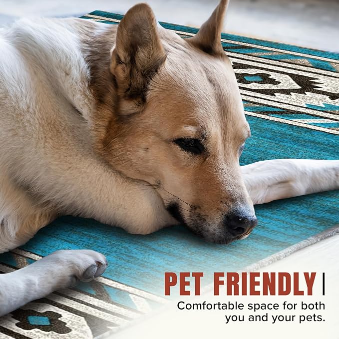 YHSF Southwestern Area Rug, Anti Static & Washable, Blue Lightning, 2ftx3ft | Soft Native American Tribal Floor Rugs for Living Room, Bedroom, Hallways, and More - Easy-to-Clean Home Decors