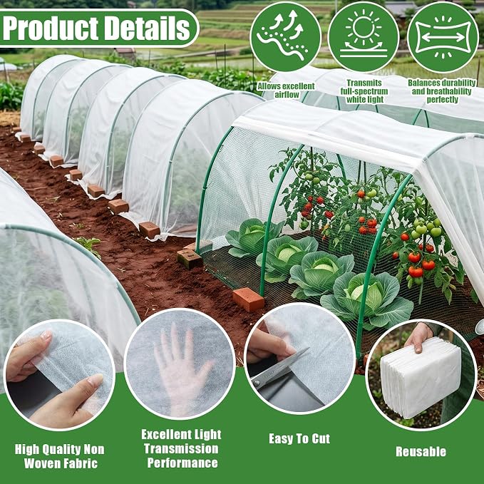 2PCS Plant Sun Protection Cloth, 10 X 15 Ft Non-Woven Garden Plant Shade Cloth White Cover Blanket Outdoor Bug Netting Sun Block for Protecting Plants Vegetable Rows from Direct Sunlight