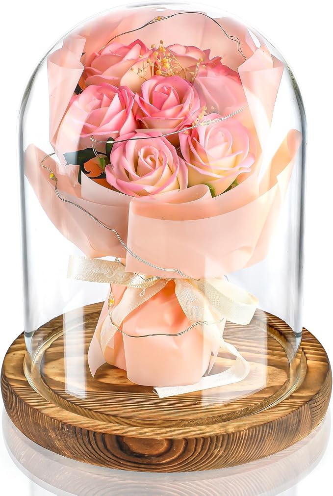 ZEERSHEE Glass Cloche Display Dome Decorative Glass Display Bell Jar with Wooden Base for Home Party Wedding Decor