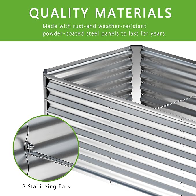 2PCS 8x4x1FT Galvanized Raised Garden Bed,Planter Raised Beds-Metal Garden Box,Large Plant for Outdoor Planting, Vegetables Bed，Flower,herb-Silver 0.8mm