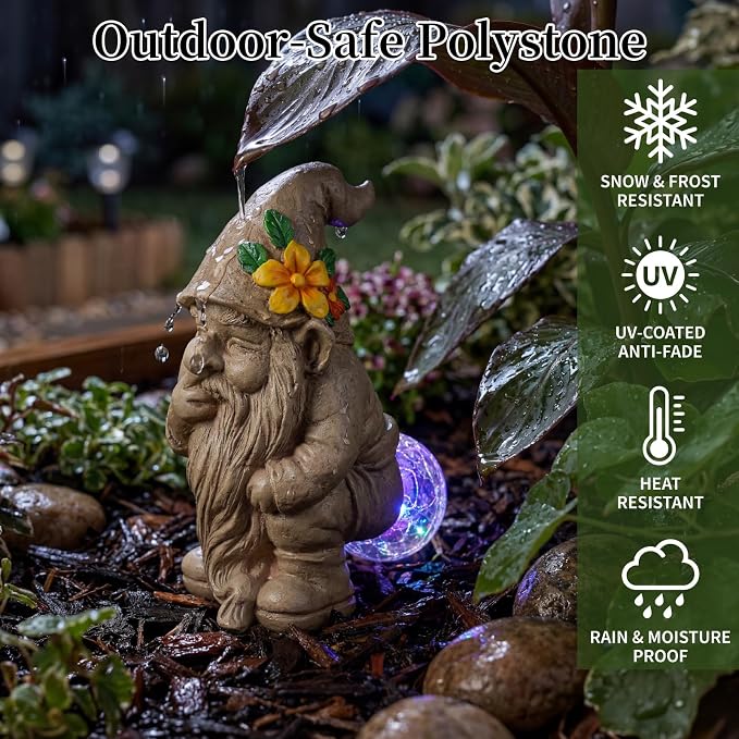 Lyeasw Solar Funny Garden Gnomes Statue - Gnomes for Dad - Waterproof Outdoor Garden Sculpture Light for Yard, Porch, Patio & Balcony - Birthday Gift for Mom, Grandma & Garden Lovers