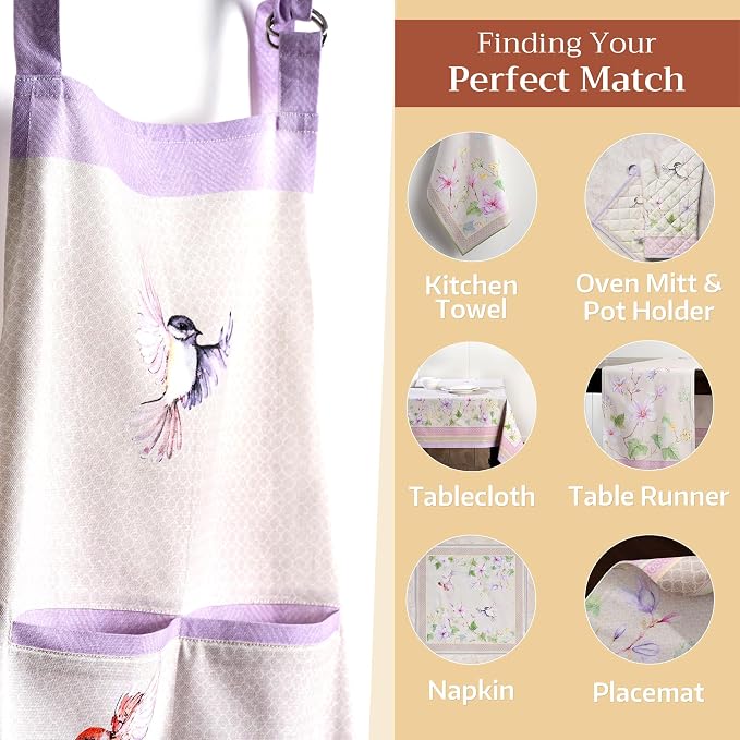 Maison d' Hermine Aprons for women with Pocket 100% Cotton (27.50"x31.50") | Adjustable Neck Strap & long ties Apron Men Chef Wedding Cooking Gardening Server Maid