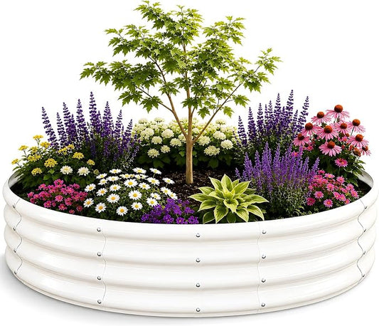 5FT Round Raised Garden Bed, Heavy Duty Galvanized Metal Planter Box for Vegetables, Flowers & Herbs, Rust-Resistant Outdoor Gardening Bed with Modern White Finish & Easy DIY Assembly