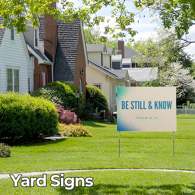 Be Still & Know - Psalm 46:10 Yard Sign by DC | 24"x18" Double Sided Church Garden Sign with 13” Metal Stakes | Outdoor Signs Waterproof for Lawn, Patio, Sidewalk & House | Set of 2 | Made in USA