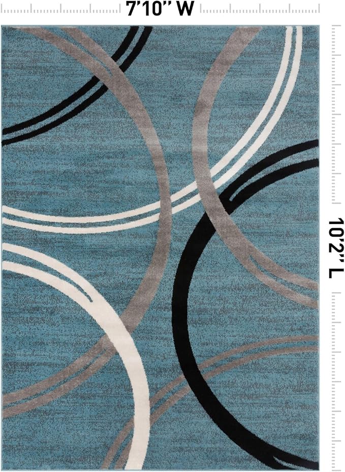 Rugshop Wavy Circles Modern Non-Shedding Area Rug Blue 7'10" x 10'2" | Rectangular, Size 7'10" x 10'2", Living Room, Bedroom, Dining Room, Home Office, Kitchen, Entryway, Hallway, Nursery, Bedside