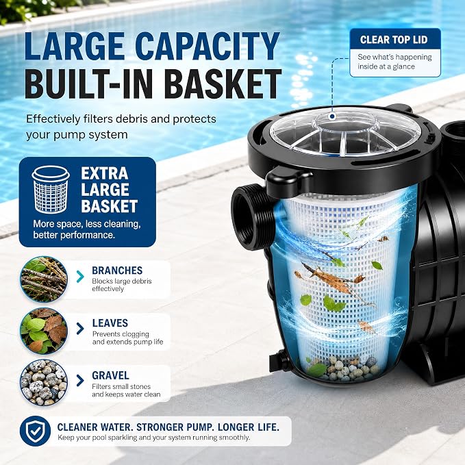 TOPWAY 2HP 110v Swimming Pool Pump 111GPM Filter Garden lnground and Above Ground Pools Water Pump