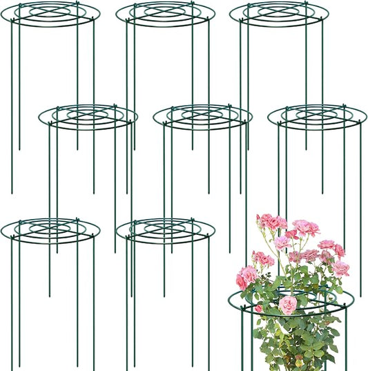 8 Sets Peony Support Cage,12"Diax24"High Heavy Duty Metal Plant Support,Grow Through Hoops Grids with 4 Thickened 4mm Legs,Strong Support Brace for Heavy Blossoms,Flower Support Ring for Peonies,Rose