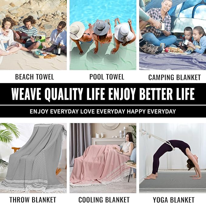 Extra Large Turkish Beach Towel Picnic Mat Throw Blanket Oversized Sand Free Quick Dry Resistant Lightweight Sandless Cloud Hawaii Honeymoon Travel Essentials Xl Big Jumbo Women Summer Vacation Gift
