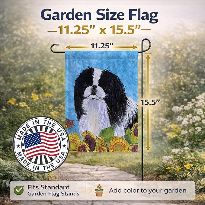 Caroline's Treasures SS4236GF Japanese Chin in Summer Flowers Garden Flag Mailbox Flag Decorative Yard Flag Banner Outside Patio Artwork Yard Flower Beds, Garden Size, Multicolor