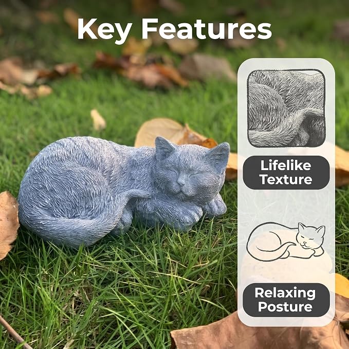 Cats Memorial Stone Garden Statue, Pet Statues Gifts for Loss of Cat Sympathy, Grave Markers for Garden Outdoor Statue Decor, 11.4” L Garden Decorative Tabby Figurine