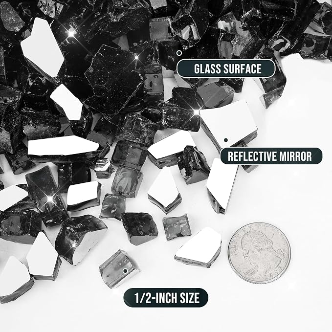 Skyflame 10-Pound Fire Glass for Fireplace Fire Pit and Landscaping, Onyx Black Reflective, 1/2-Inch