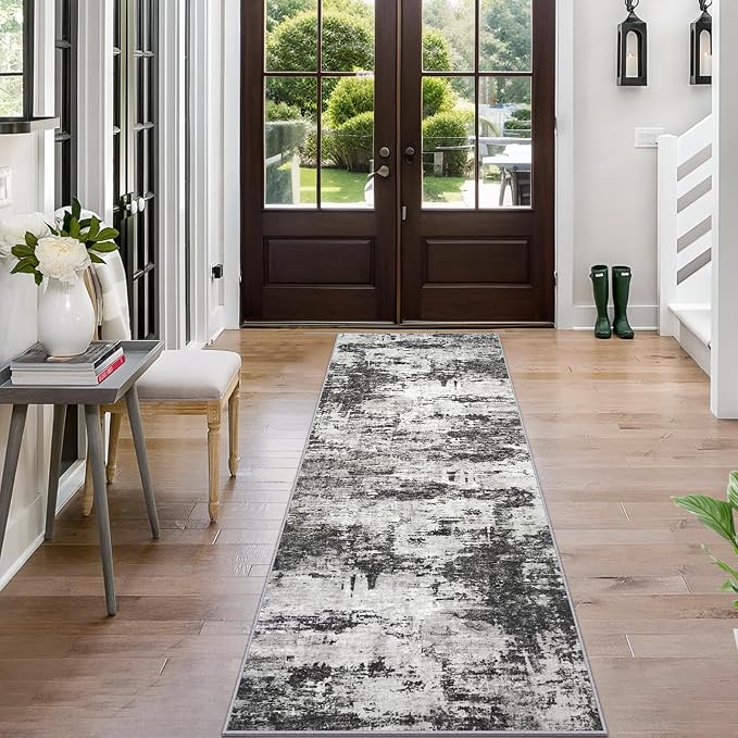 Tosuoka 2'6''x8' Area Rugs for Living Room Abstract Washable Black Rug | With Anti-Slip Backing，Non-Shedding，Stain-Resistant，Soft Modern Large Carpet for Bedroom Dining Room Farmhouse Nursery