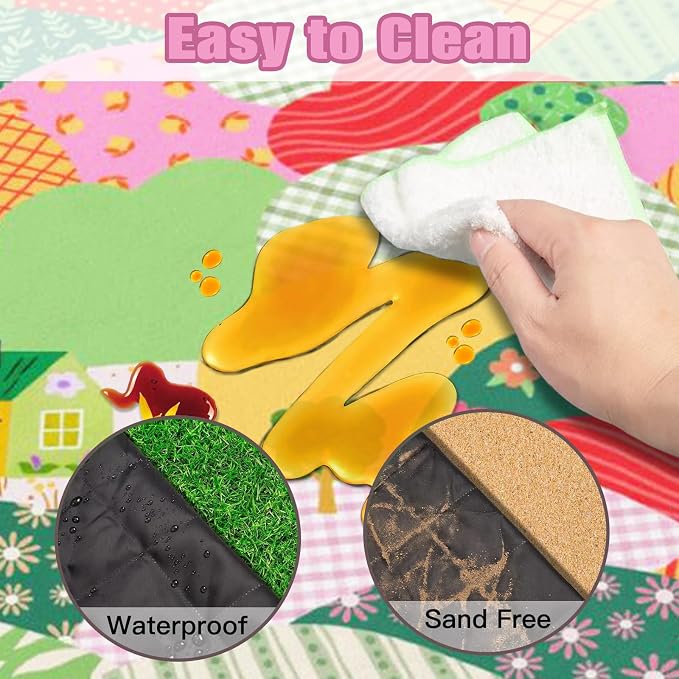 Picnic Blankets Extra Large Waterproof, 80"x 80" Cute Home Beach Mat with Corner Pockets Windproof Sandproof Foldable Portable 3-Layer Mat Darker for Wet Grass,Parks,Music Festival,Camping,Concerts