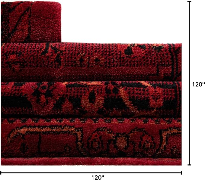 Unique Loom Tekke Collection Area Rug - Sheibani (10' Round Red/Black)