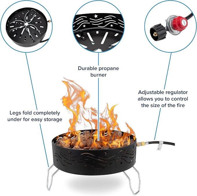 Camco Portable Propane Campfire | Features 8-Foot Hose and Adjustable Regulator | Great for Campsites with Fire Restrictions | (58047)