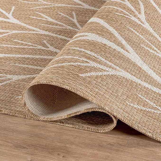 Washable Indoor Outdoor Rug 9x12 Modern Area Rugs Branch Pattern Non Shedding Waterproof Easy Clean Patio Deck Porch Living Room Bedroom Garden RV (9 X 12 Natural)