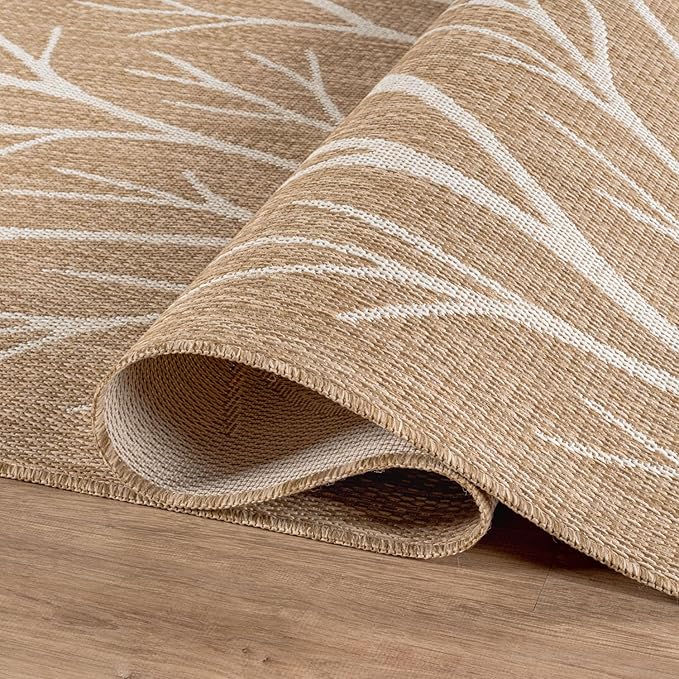 Washable Indoor Outdoor Rug 8x10 Modern Area Rugs Branch Pattern Non Shedding Waterproof Easy Clean Patio Deck Porch Living Room Bedroom Garden RV (8 X 10 Natural)
