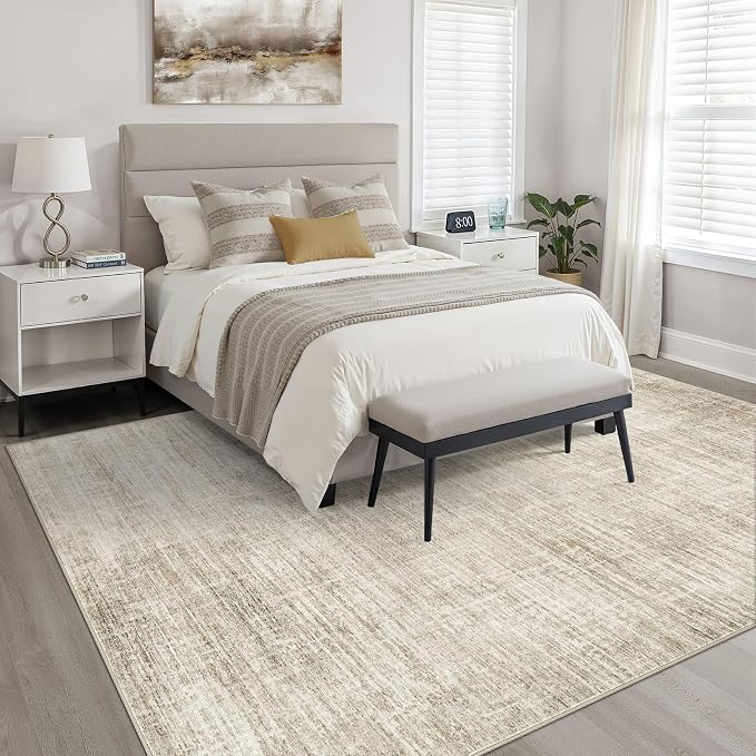 LOONGRUG 6x8 Area Rug Washable Neutral Modern Rug for Living Room Beige | Abstract Soft Stain Resistant Indoor Non-Slip Carpet for Bedroom Nursery Kids Office Playroom Dining Room