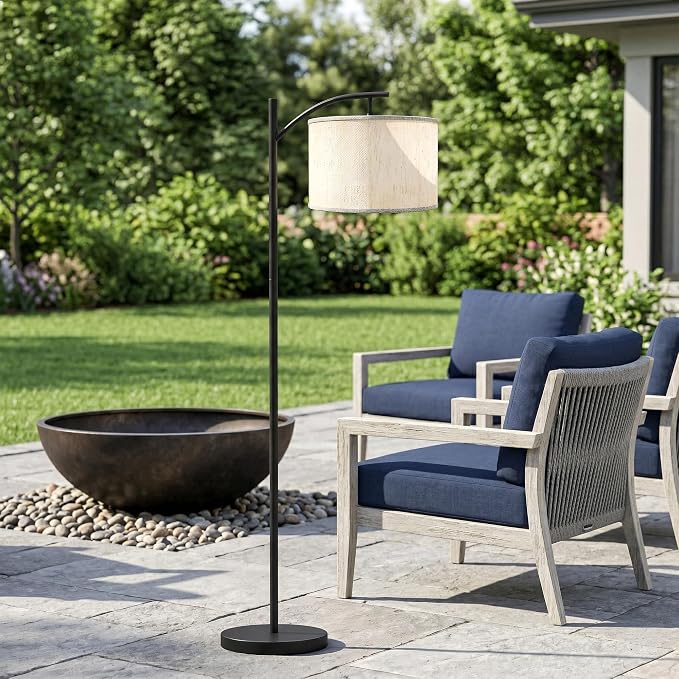 Candieslife Solar Outdoor Floor Lamp for Patio, Cordless Arc Standing Lamp with Heavy Base & Weatherproof Shade, Waterproof Solar Powered Light for Deck, Porch, Garden, Balcony Decor