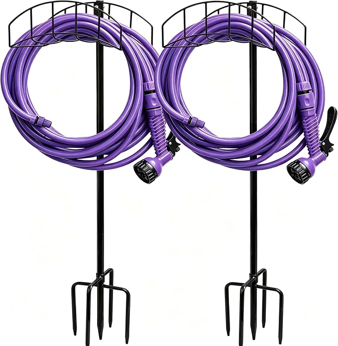 2-Pack Freestanding Garden Hose Holder with Upgraded 5-Prong Base | Water Hose Holders for 150 Feet Hose, Detachable Hose Storage Hanger for Outside Lawn Yard