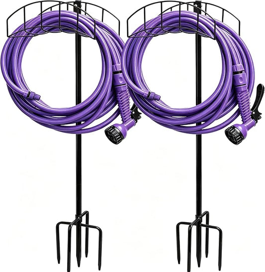 2-Pack Freestanding Garden Hose Holder with Upgraded 5-Prong Base | Water Hose Holders for 150 Feet Hose, Detachable Hose Storage Hanger for Outside Lawn Yard