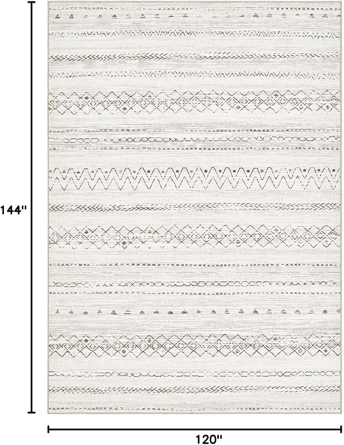 cotiled Boho 10x12 Area Rug for Living Room: Large Moroccan Washable Rug | Solve Modern Neutral Trendy Home Decor - Stain Resistan Carpet for Bedroom Farmhouse Brown