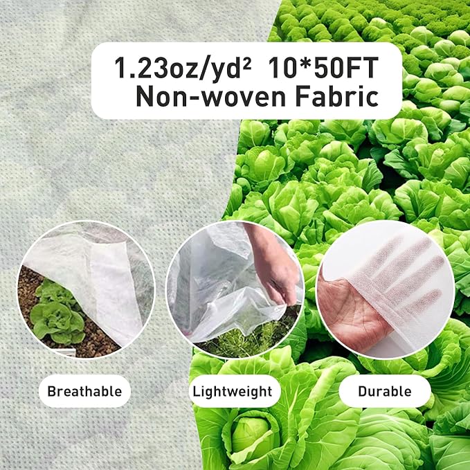 2 Pack 10ft x 50ft Plant Covers Freeze Protection, Frost Blanket for Outdoor Plants, Trees & Gardens, All-Season Winter Protection, Floating Row Cover for Vegetables, Shrubs & Raised Beds