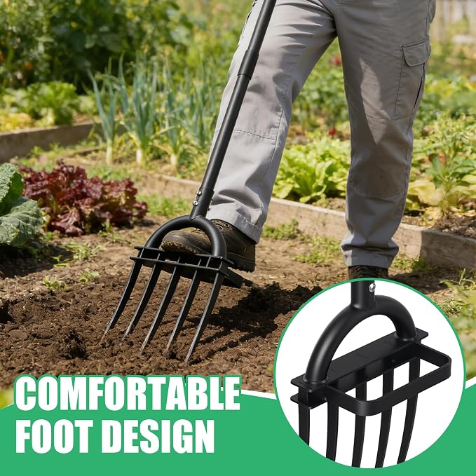 LLARGUEST Pitch Fork, 69" Heavy Duty Metal Garden Fork for Loosening Soil Broadfork with Ergonomic D-Grip Handle, 5-Tine Digging Fork Hay Fork for Compost,Mulching,Manure.