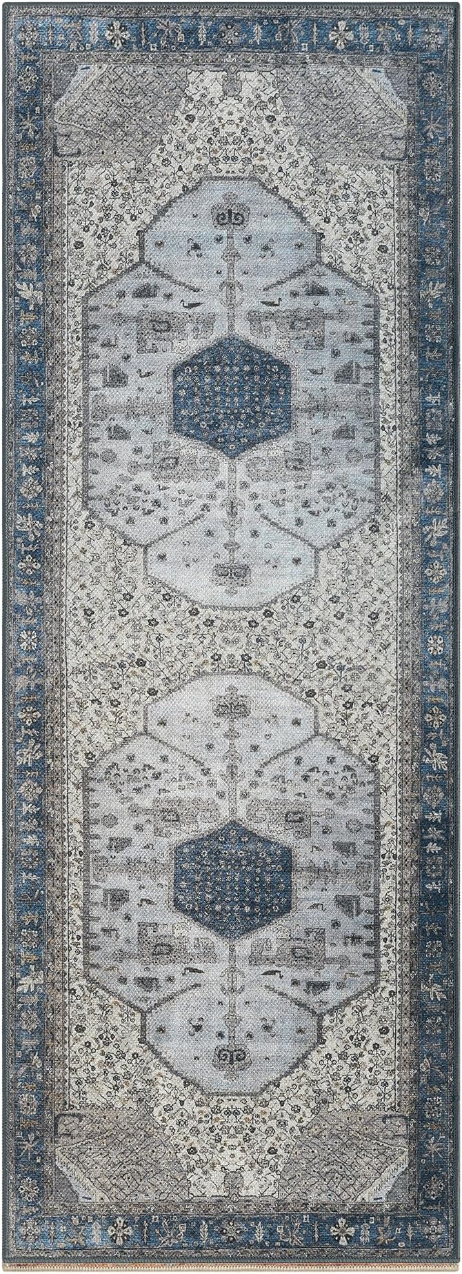 Keen Home Design Vintage Washable Runner Rug, Non-Slip Low Pile, 2x7 | Machine Washable Cotton Chenille, 0.25In Low Pile, Rubber Non-Slip Back; Kitchen, Hallway, Bathroom, Laundry Room