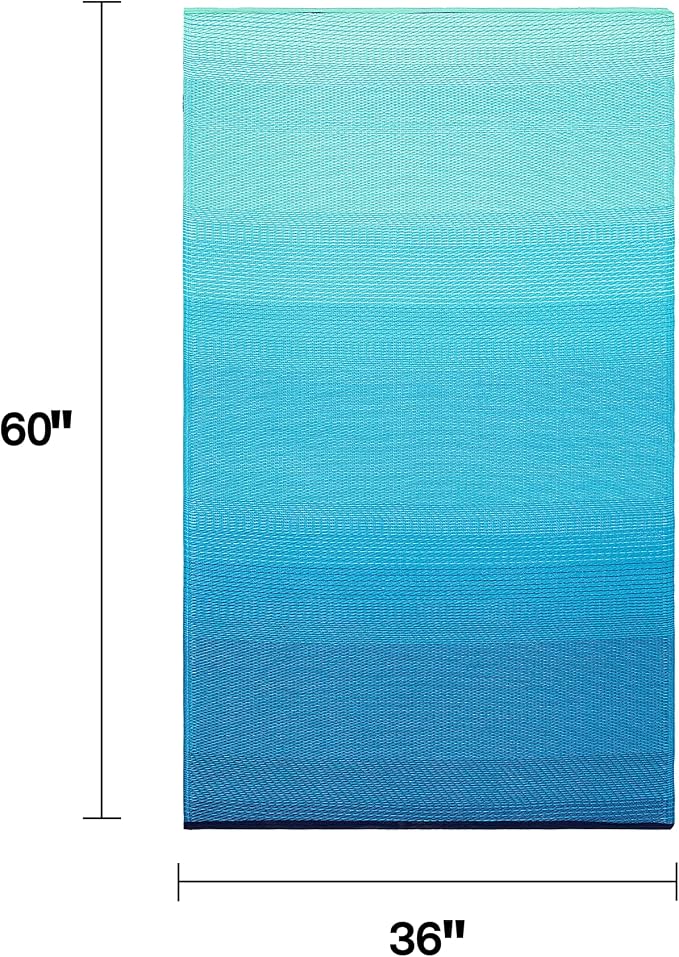 Fab Habitat Outdoor Rug - Waterproof, Fade Resistant, Crease-Free - Premium Recycled Plastic - Ombre - Porch, Deck, Balcony, Mudroom, Laundry Room, Patio - Big Sur - Teal - 3 x 5 ft