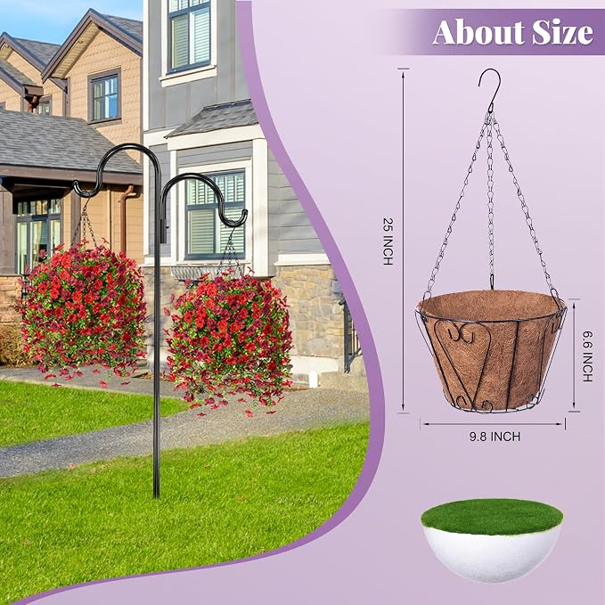 Ammyoo Artificial Fake Hanging Flowers Plants with Basket for Outdoor Spring Decoration, Faux Silk Daisy Flower Real Touch UV Resistant for Outside Porch Patio Garden Yard Home Decor(Red Brown)