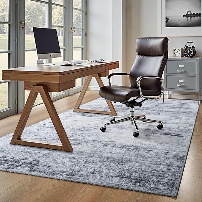 Toneed 4x6 Washable Non Slip Area Rugs for Bedroom Living Room, Grey | Abstract Soft Modern Low Pile Rug for Kitchen Hallway Office,Indoor Carpet for Kids Nursery Home Decor