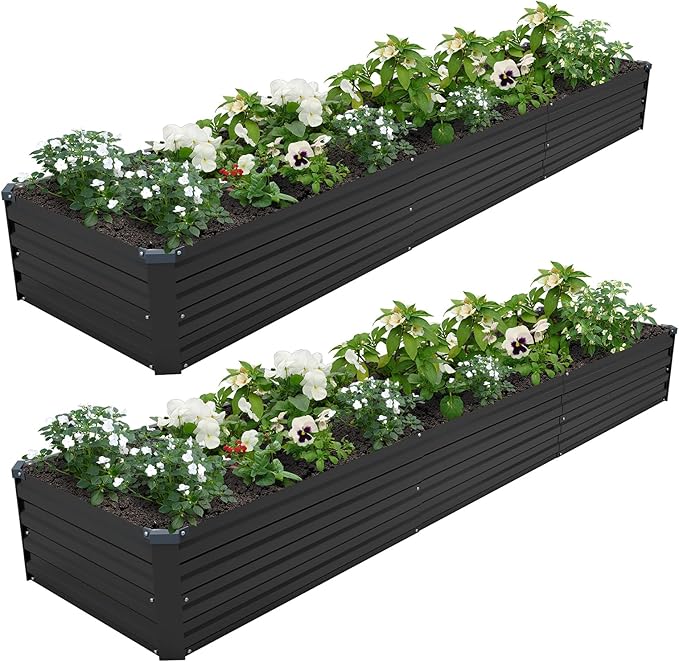 2PCS 12x2x1ft Galvanized Raised Garden Kit,Metal Planter Box,Black | Outdoor Elevated Metal Planter Box For Vegetables, Flowers & Herbs. Rustproof Galvanized Steel, Open Drainage, Easy Assembly