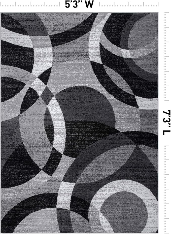 Rugshop Abstract Circles Modern Geometric Area Rug Gray 5'3" x 7'3" | Non-Shedding, High Traffic, Rectangular, Size 5'3" x 7'3", Living Room, Bedroom, Dining Room, Home Office, Kitchen, Entryway