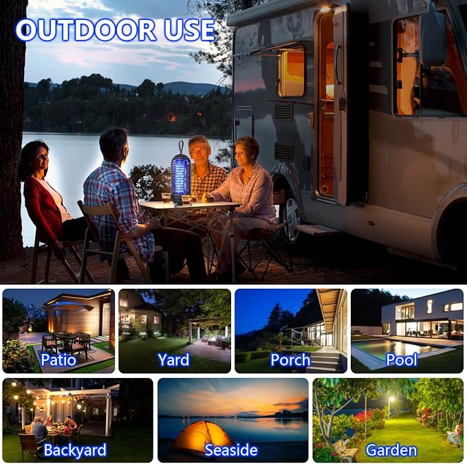 Cordless Bug Zapper Outdoor Rechargeable 2 in 1 Wireless Mosquito Killer Lamp 2500mAh Bug Zapper Electric Trap Ideal Fly Zapper Indoor for Patio, Home, Backyard, Yard, Garden, Campsite (Black)