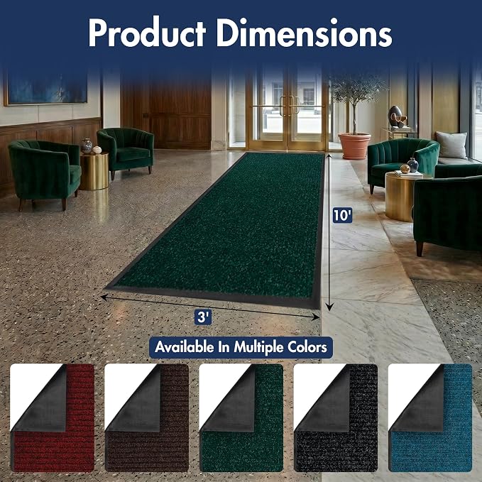 Notrax 109 Industrial Door Mat, 3' x 10' Large Entrance Mat, Heavy Duty Commercial Rugs for Entryway, Welcome Lobbies, Garage, and Mudroom, Made in the USA, Hunter Green, Brush Step 109S0310GN