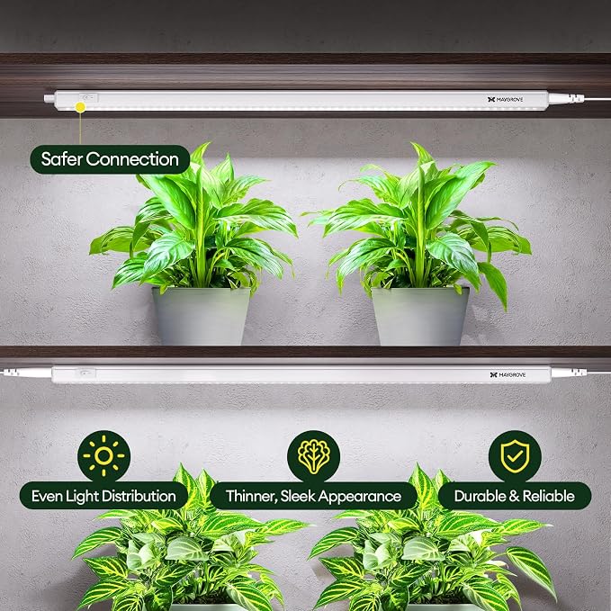 Maygrove Grow Lights for Indoor Plants, Sunlike Full Spectrum 5000K 2FT LED Growing Lamp 60W (4 x 15W), T5 Grow Light Strip for Seed Starting, Vegetables, Linkable, White, 4-Pack