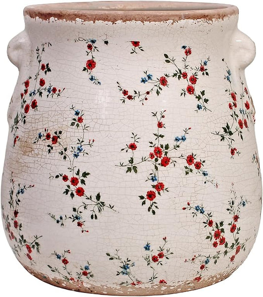Xiaan Jiaju Ceramic Vases for Centerpieces, Shabby Chic Vase & Flower Pot with Drainage, Country Chic Decor for Office Room Garden Balcony Mantel Fireplace Table & Shelf, Red Floral