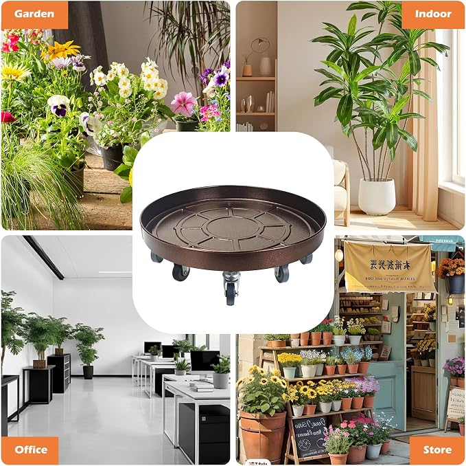 20 Inch Heavy Duty Plant Stand on Wheels, Round Plant Caddy with Wheels for Indoor & Outdoor Use, Metal Rolling Tray for Potted and Small Furniture (Copper 2 Pcs)