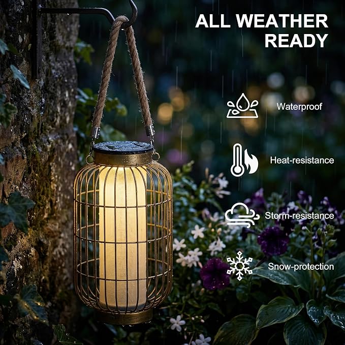 Large Solar Lanterns Outdoor Waterproof, Solar Lantern Metal Dual Charging (Usb/Solar), Two Brightness Modes Decorative Solar Lights For Yard Patio Garden Front Porch Indoor Or Tabletop Decor (Copper)