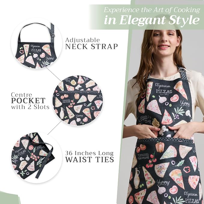 Maison d' Hermine Aprons for women with Pocket 100% Cotton (27.50"x31.50") | Adjustable Neck Strap & long ties Apron Men Chef Wedding Cooking Gardening Server Maid