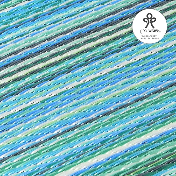 Fab Habitat Outdoor Rug - Waterproof, Fade Resistant, Crease-Free - Premium Recycled Plastic - Striped - Patio, Deck, Porch, Balcony, Laundry Room - Cancun - Turquoise & Moss Green - 4 x 6 ft
