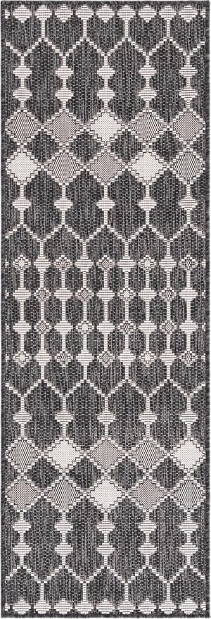 Unique Loom Outdoor Trellis Collection Area Rug - Traliccio (2' x 6' 1" Runner, Charcoal/ Ivory)
