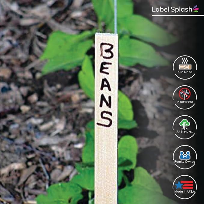 25 Pack Wooden Garden Stakes, 12" Long x 3/4" Wide, Made in USA Pine Plant Markers, Chisel Point Yard Stakes for Gardening, Row Labels, Signs & Crafts
