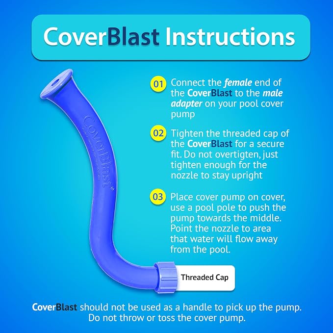 Pool Cover Pump Attachment - Pack of 2 USA-Made & Patented Pool Cover Pump Hose Alternative w/ 25ft. Range - Easy-to-Install & Use Year-Round - Replaces Traditional Hoses (Original Blue)